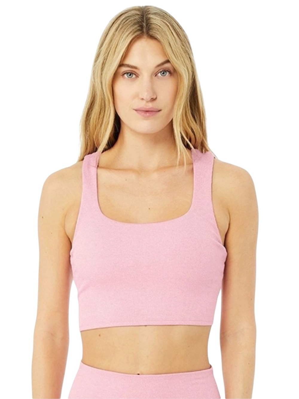 Alo Yoga Alosoft Ribbed Chic Bra Tank Top in Parisian Pink Size Small